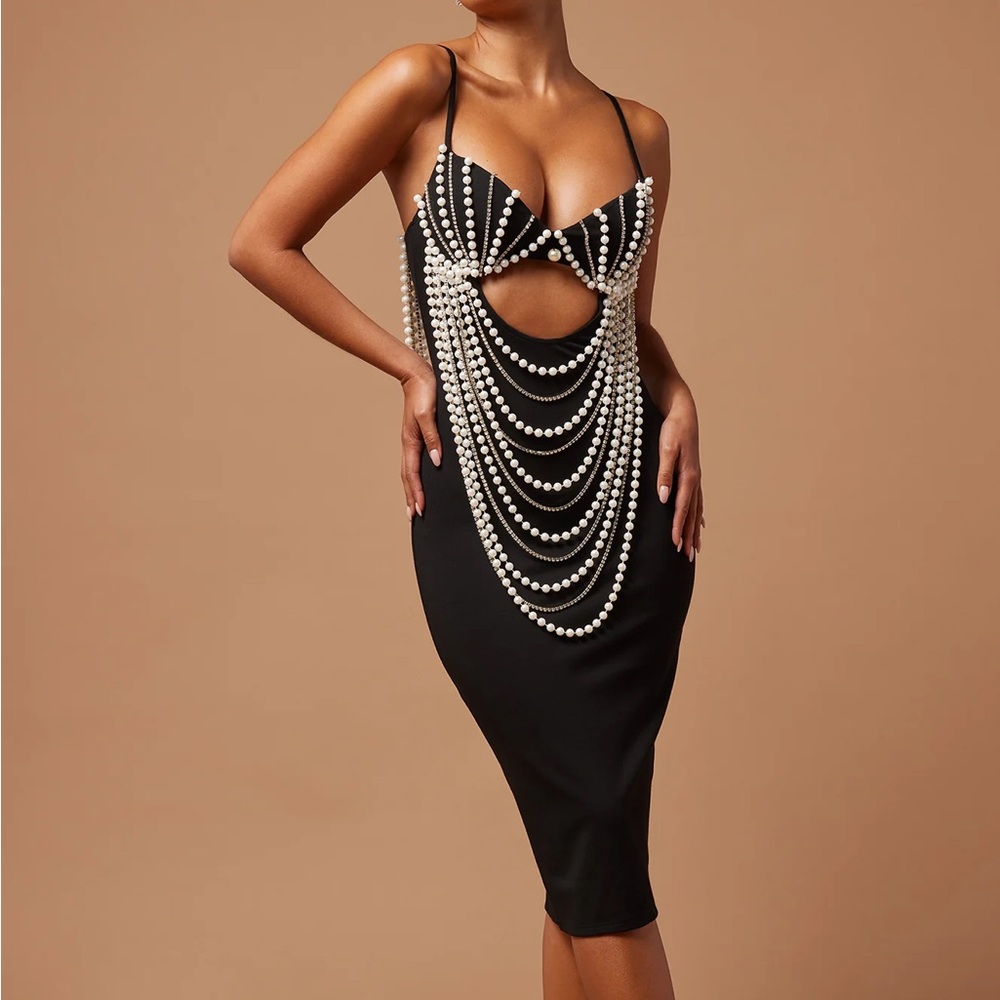 Ariel pearl embellished midi dress